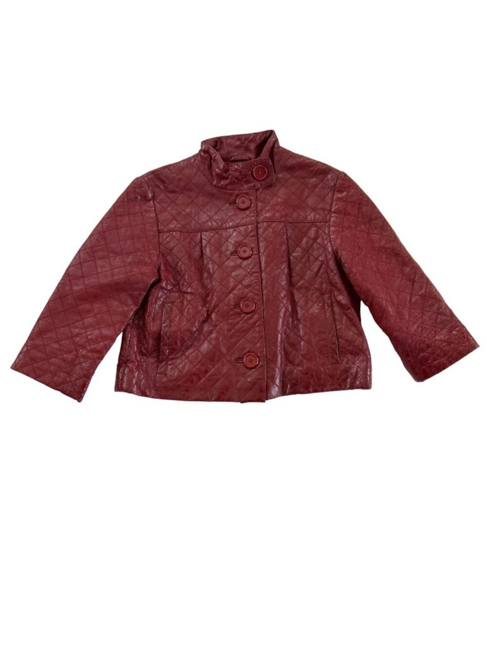 Tristan Vintage Quilted Leather Jacket Cropped Burgundy Red